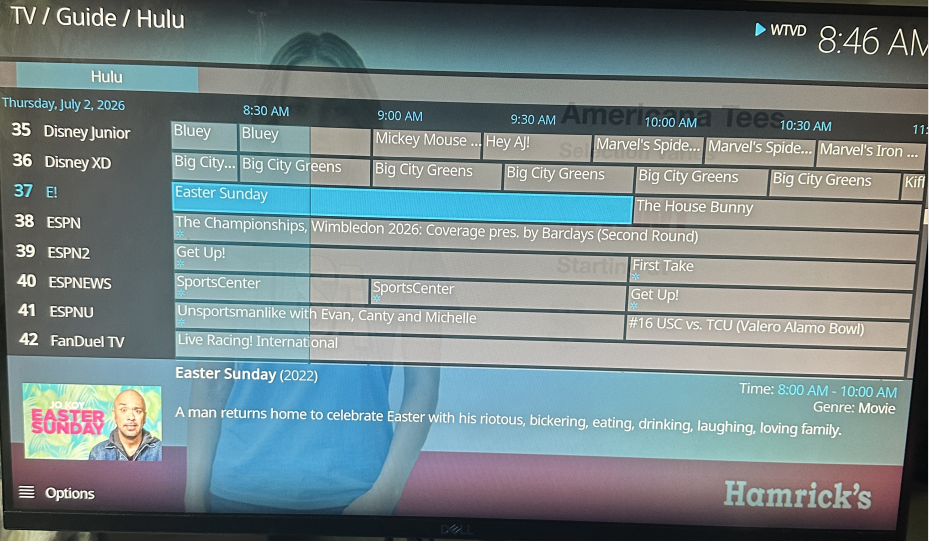 Live TV channel guide grid